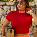 Cropped, Escrita ANGEL, Gola Alta, Blogueira Alternativa Feminina - VÁRIAS CORES