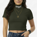 Cropped, Escrita ANGEL, Gola Alta, Blogueira Alternativa Feminina - VÁRIAS CORES